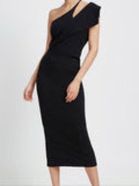 Marcella NYC Dresses & Skirts - One-Shoulder Black Midi Dress